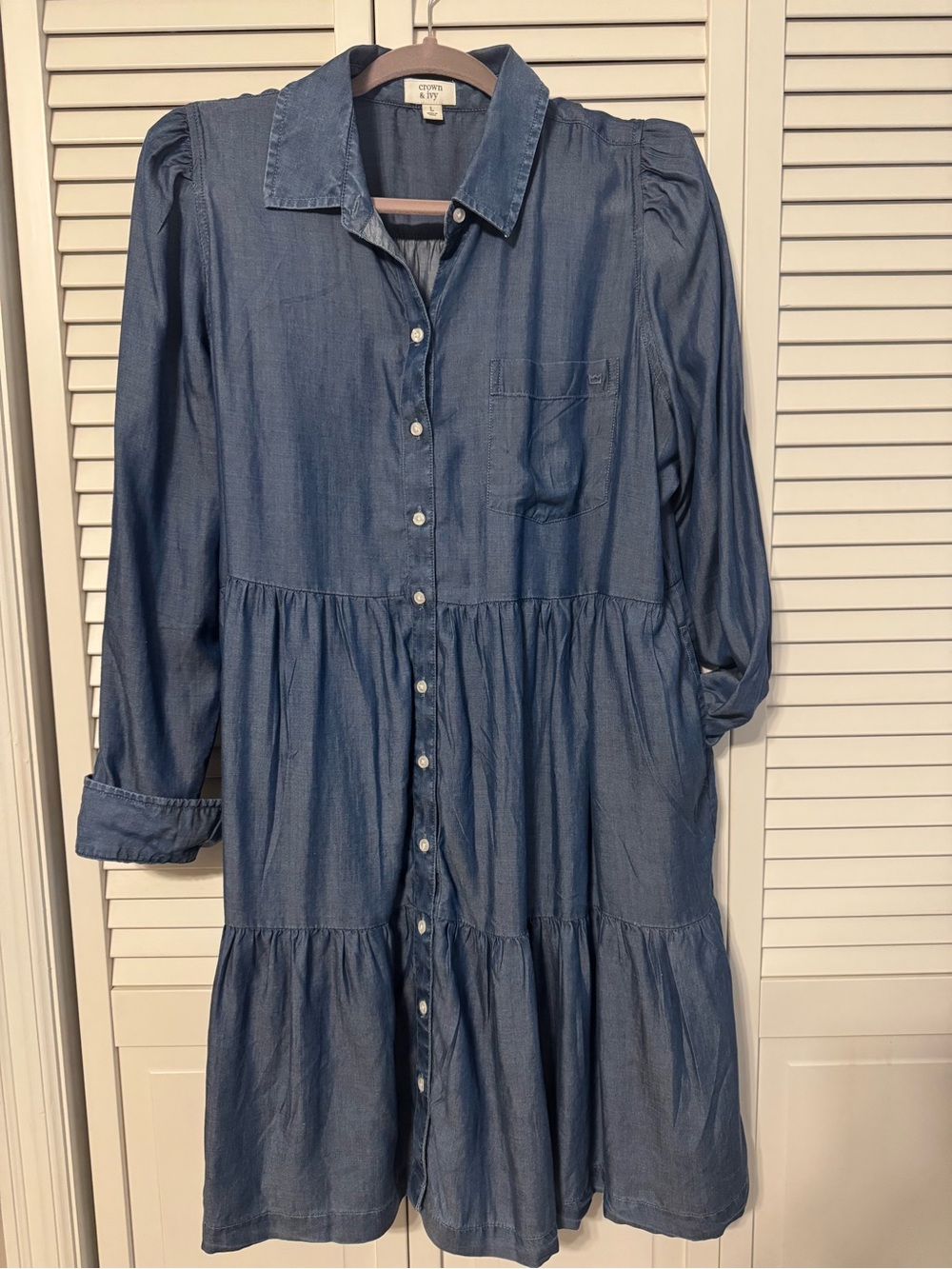 crown & ivy Chambray Shirt Dress - Denim Blue